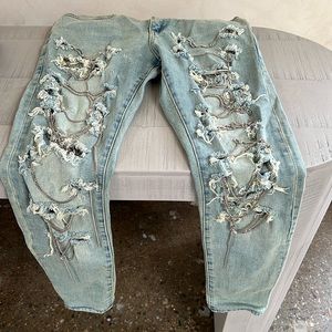 Saint Laurent distressed chain denim